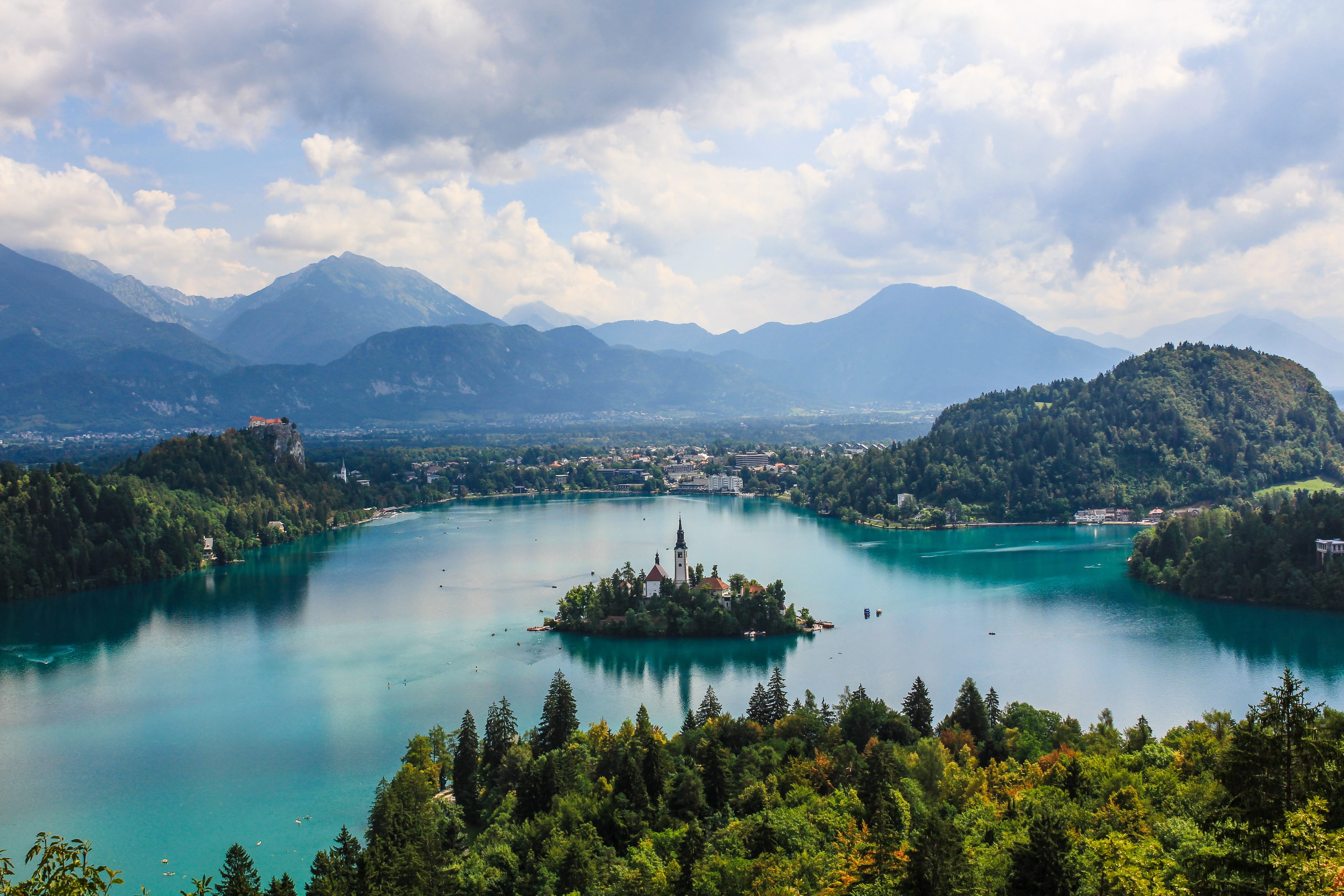 Lake Bled in touristic city Bled, Slovenia EOR